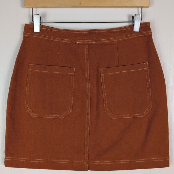 Sofi Angel Women's Mini Skirt Denim Burnt Orange Zip Fly Pockets Cotton Medium - Picture 2 of 10